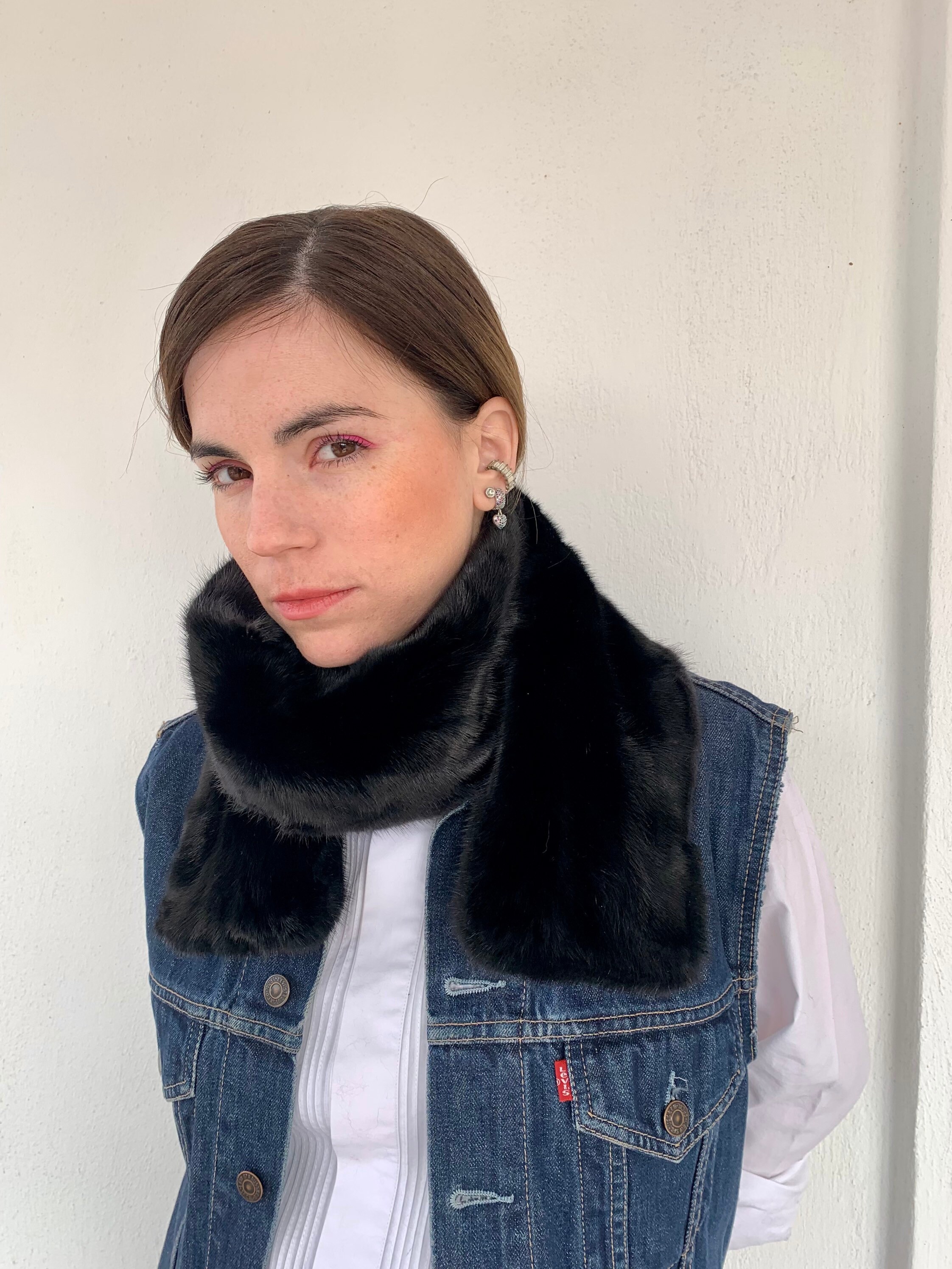 Genuino bufanda de piel de visón gris intarsia en - España