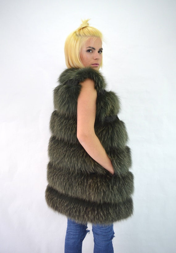 olive green fur vest