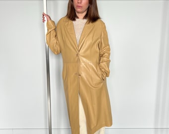 Handmade Beige Nappa Lamb Leather Coat - Made in Greece
