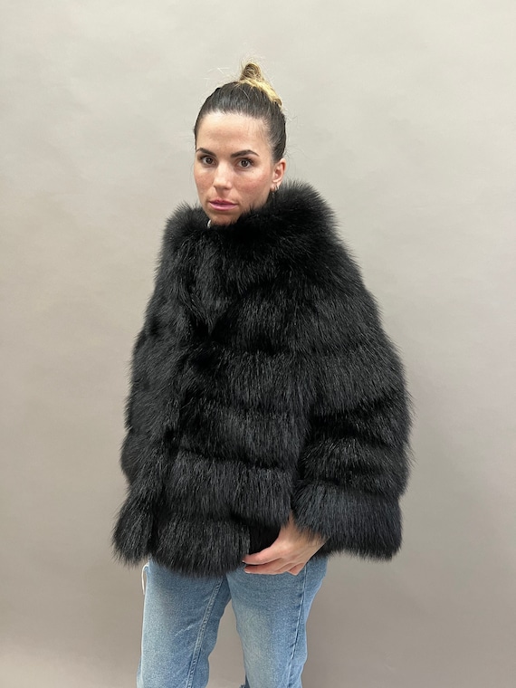 Big black fluffy jacket online