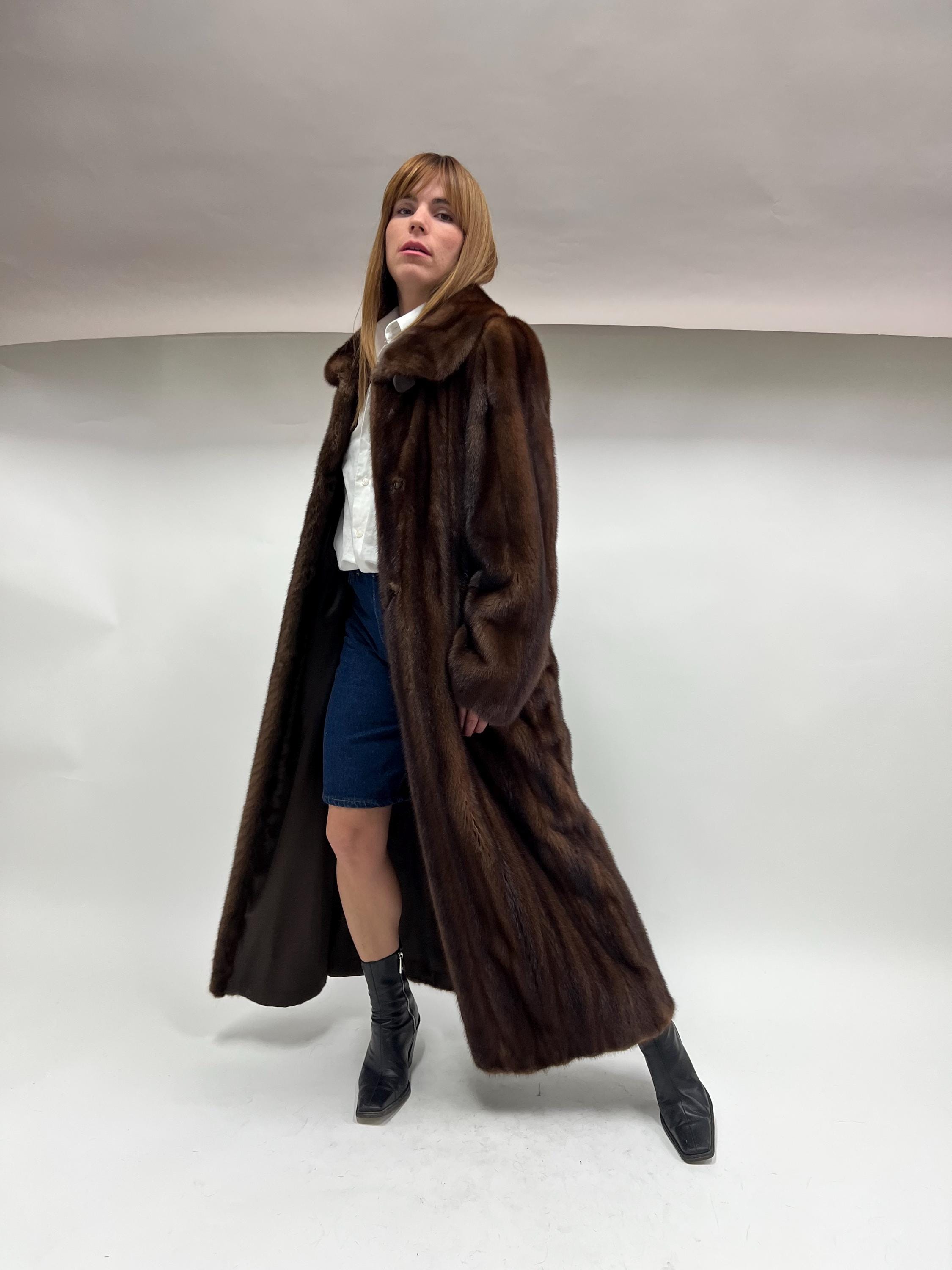 Demi Buff Mink Fur Coat: Long Collared Stroller, Handmade in