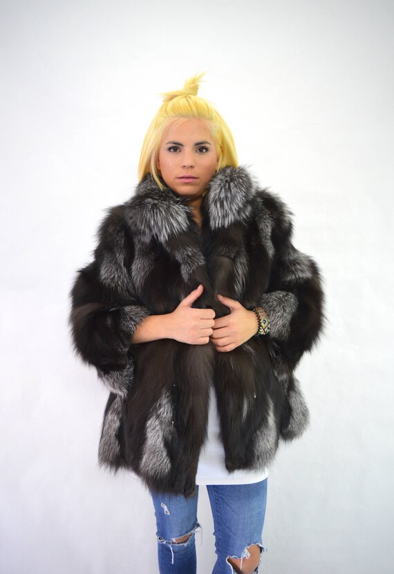 Black fur pelted hot sale coat