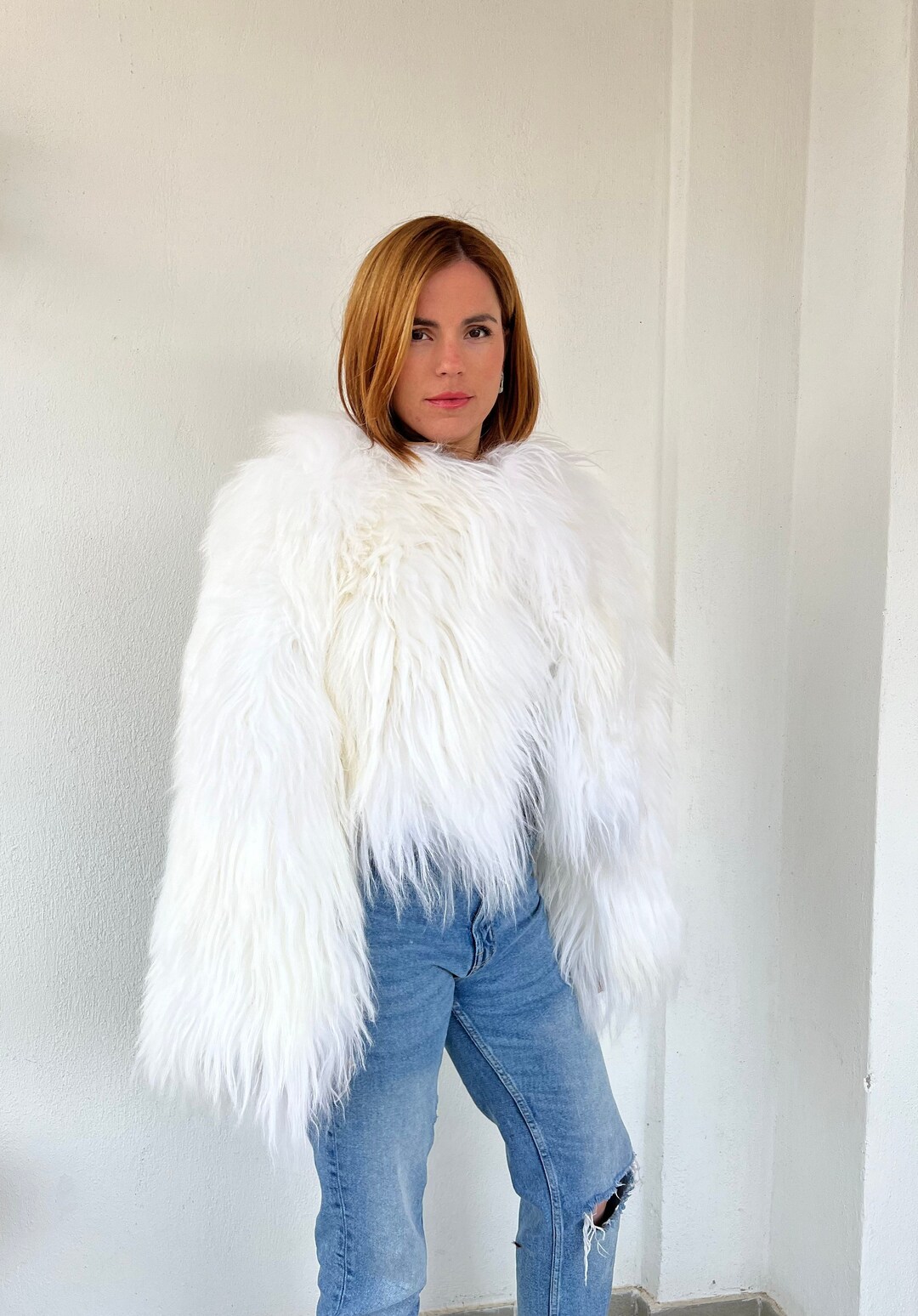 コート PLAIN FW25 TIBET FUR SHORT JACKET (CLA24102 WHITE) Fashion Genuine Fox Fur Coat Winter Women Hooded Short