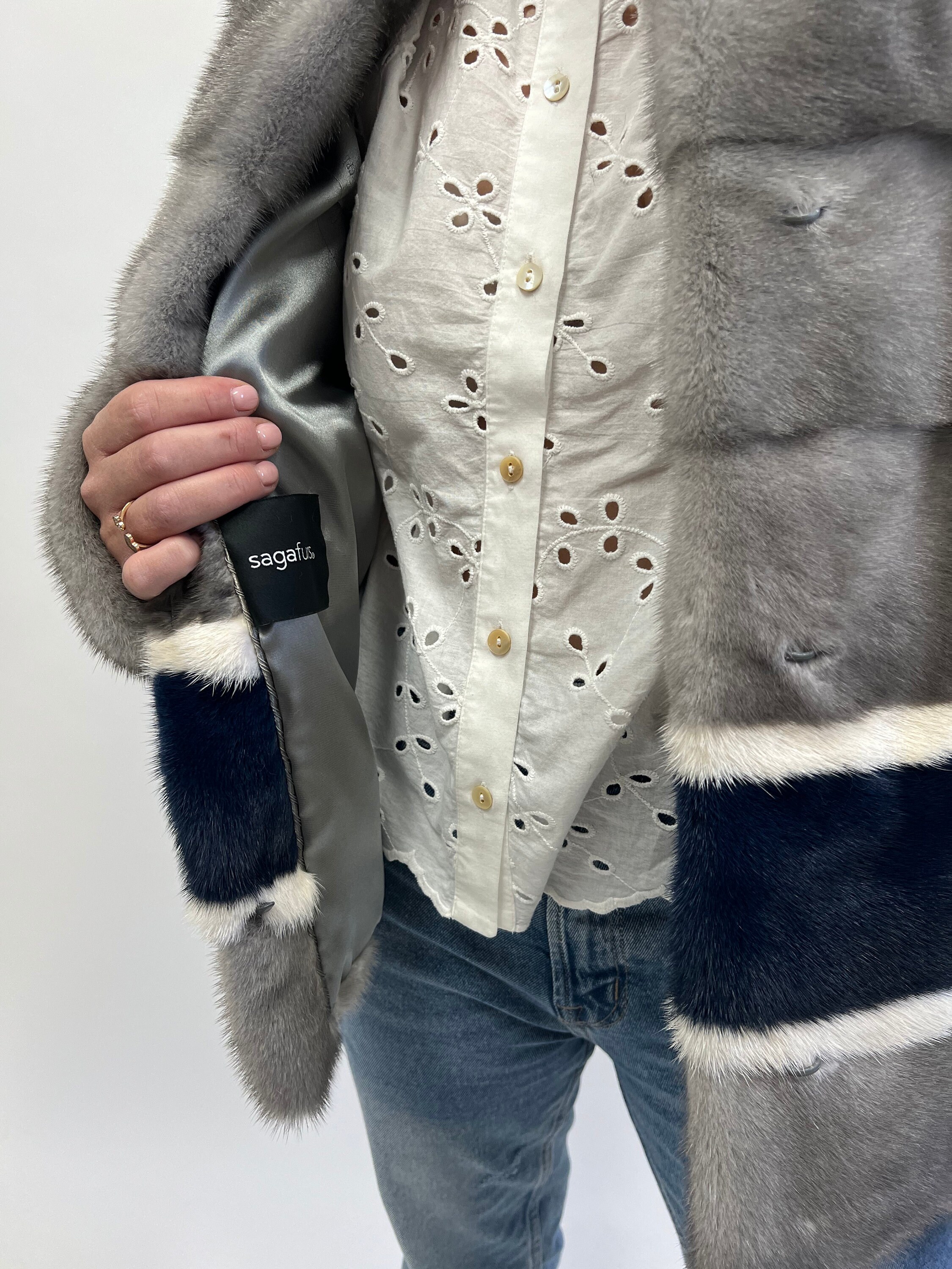 Sapphire Mink Fur Jacket: Navy, White & Grey Modern Coat - Etsy Canada