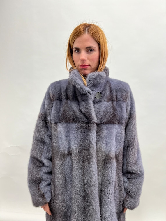 Real Silver Cross Horizontal Mink Fur Jacket With Collar