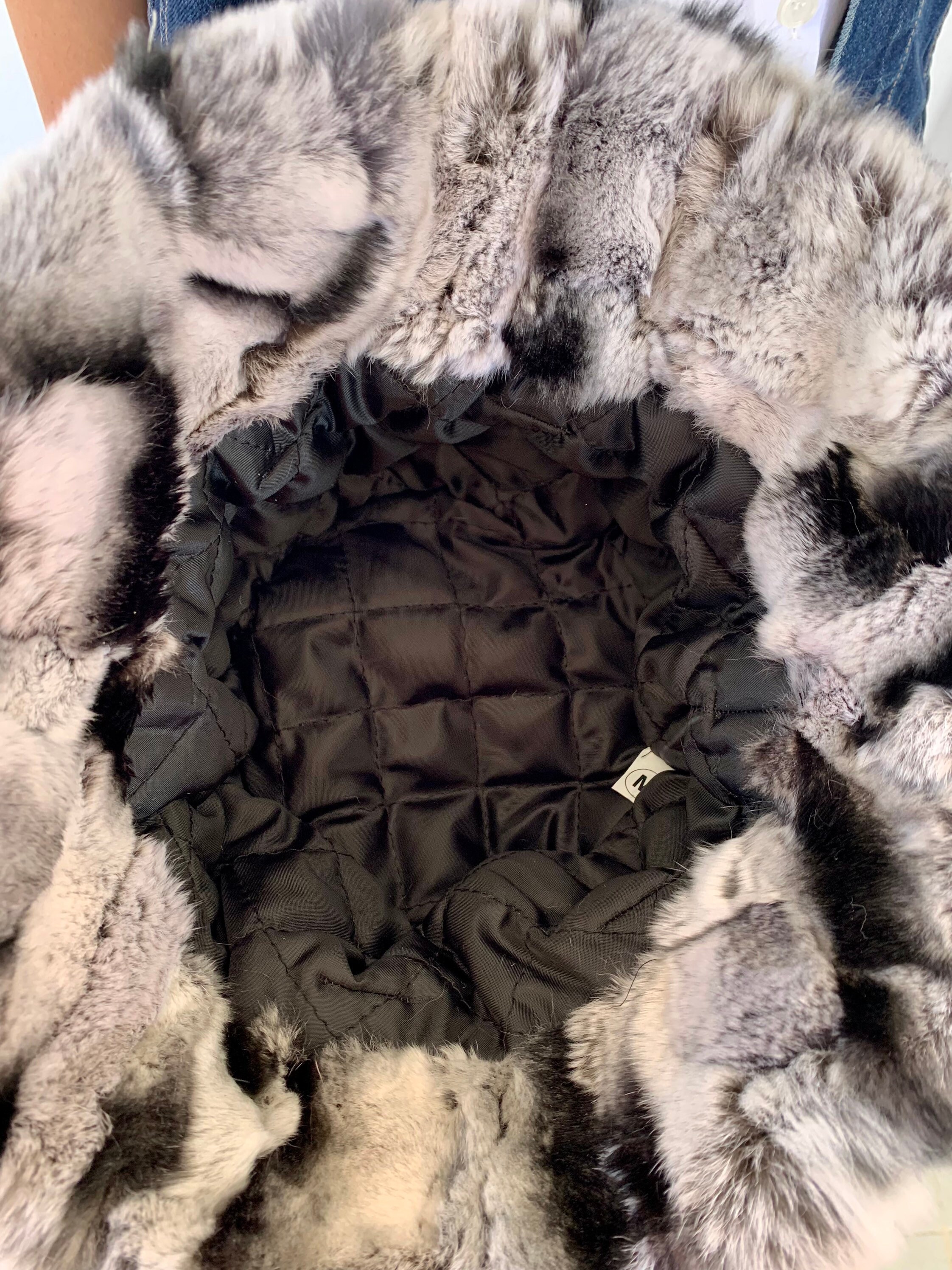Rex Rabbit Fur Bucket Hat: Black & Grey Fisherman Style 