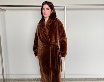 Reversible Merino Shearling Leather Coat: Bronze Sheepskin Stroller Tie Belt