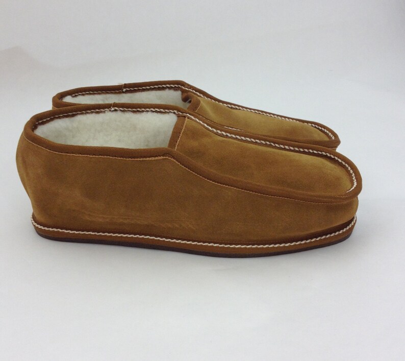 Camel genuine shearling slippers for men. Etsy