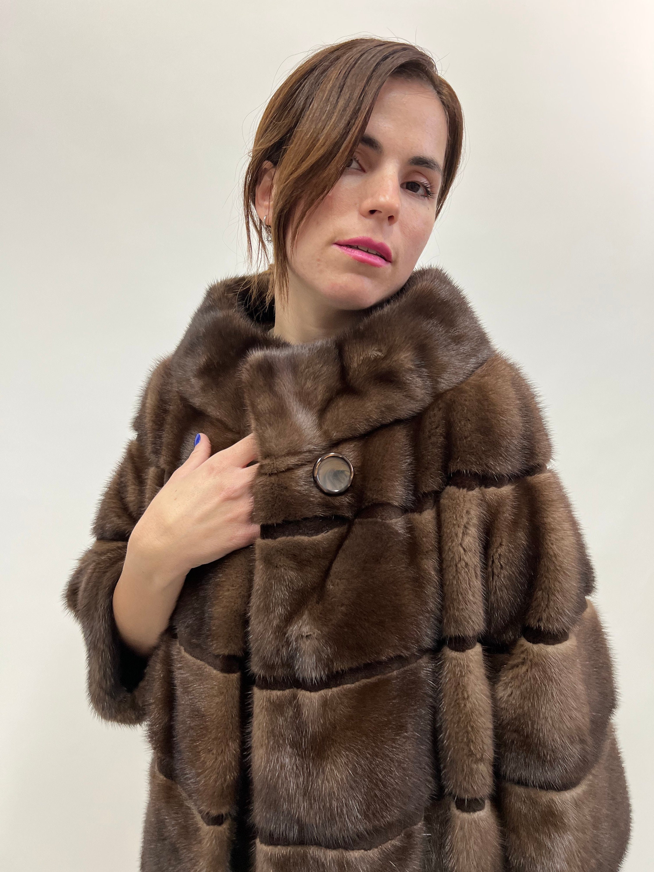 Saga Mink Fur Coat: Brown Sheared Trim, Handmade in Greece - Etsy