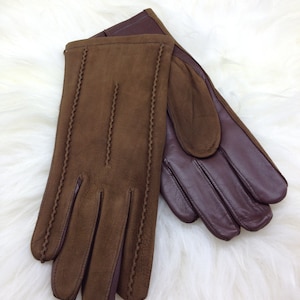 Genuine leather gloves, real leather gloves, brown leather gloves, leather gloves, gift for him, genuine leather pelt, gloves for men.