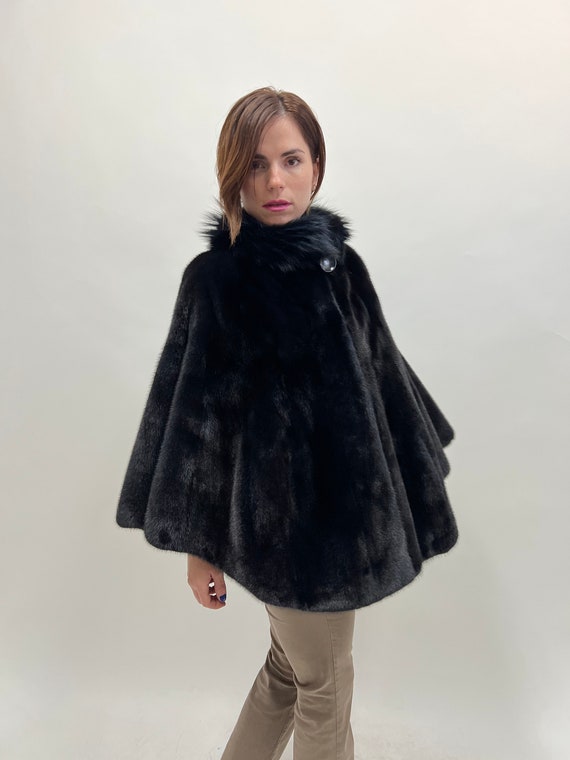 Mink Fur Sweater Poncho Cape Bolero Jacket Coat Women's Dark Blue