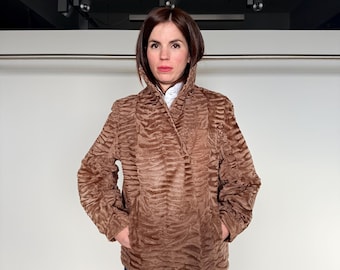 Mocca broadtail Swakara lamb fur jacket Silky and lightweight light brown Fur Jacket.