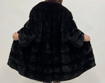 Saga Mink Fur Coat: Black Sheared Stripe Jacket - Etsy