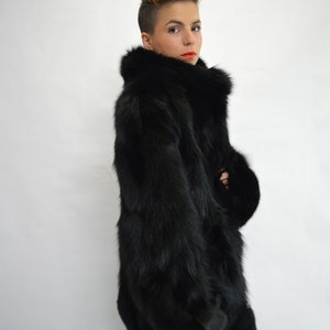 Real Black Fox Fur Coat With High Collar Genuine Fox Fur - Etsy