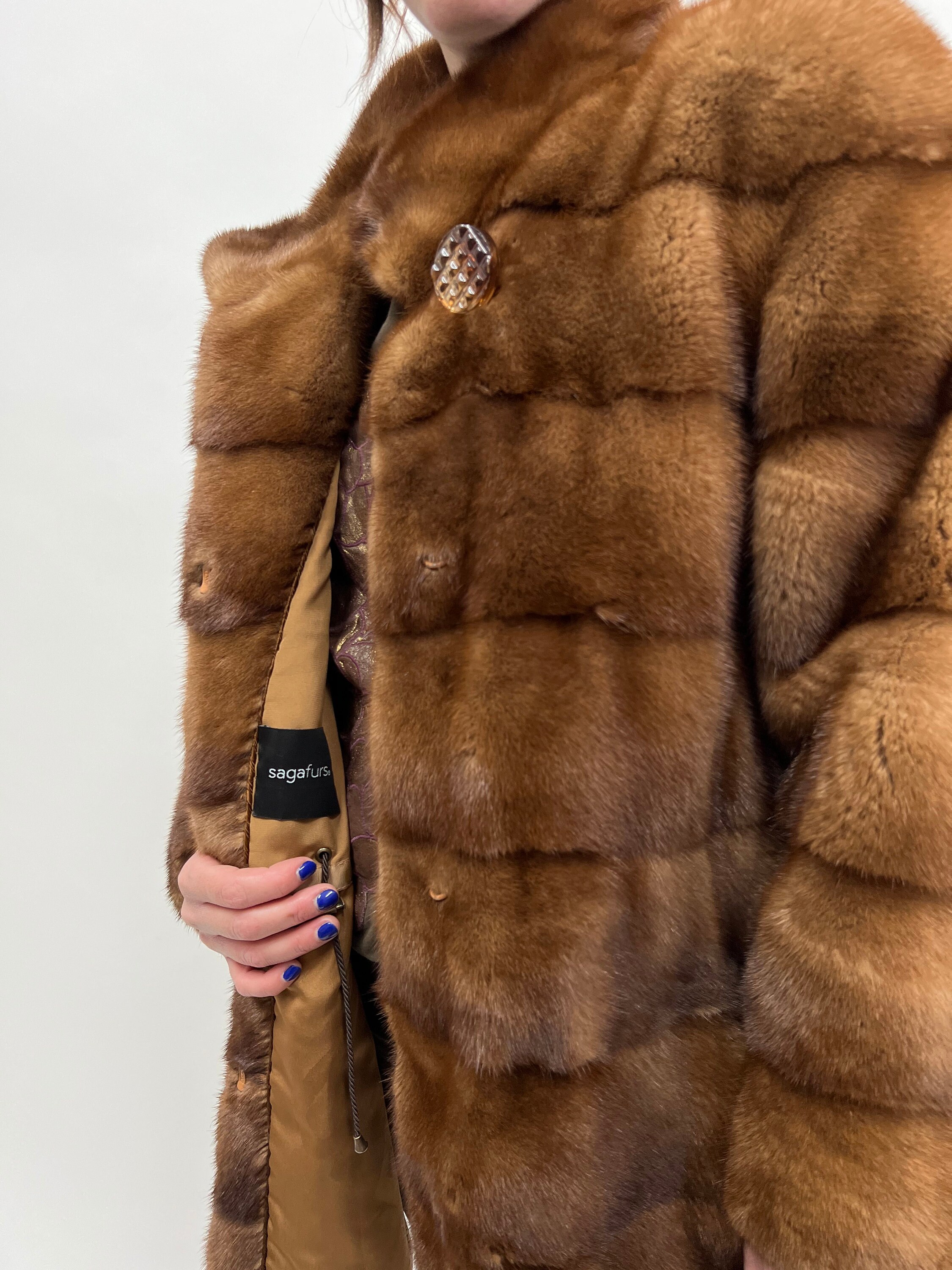 Real Golden Mink Fur Horizontal Coat,saga Lavish Supple Mink