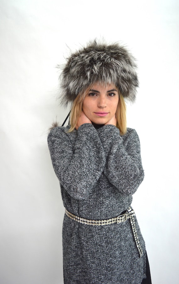 Womens Black Fox Fur Trapper Hat with Pom Poms at Fur Hat World