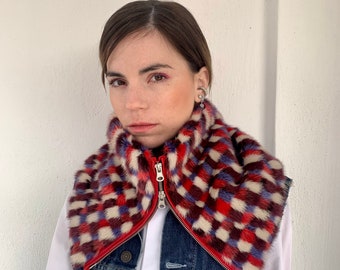 Pixelated Mink Fur Cowl: Zipped Loop Scarf