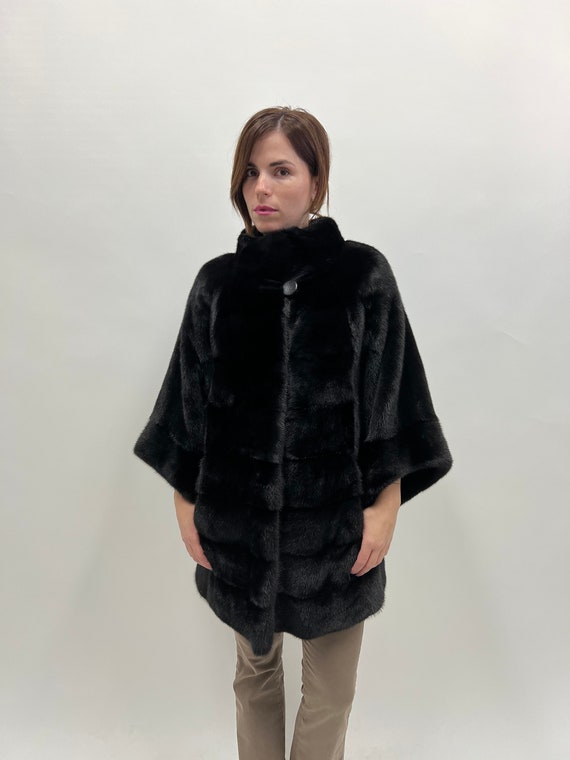 Outerwear Saga Mink Jacket Saga Mink Fur Coat: Black Horizontal