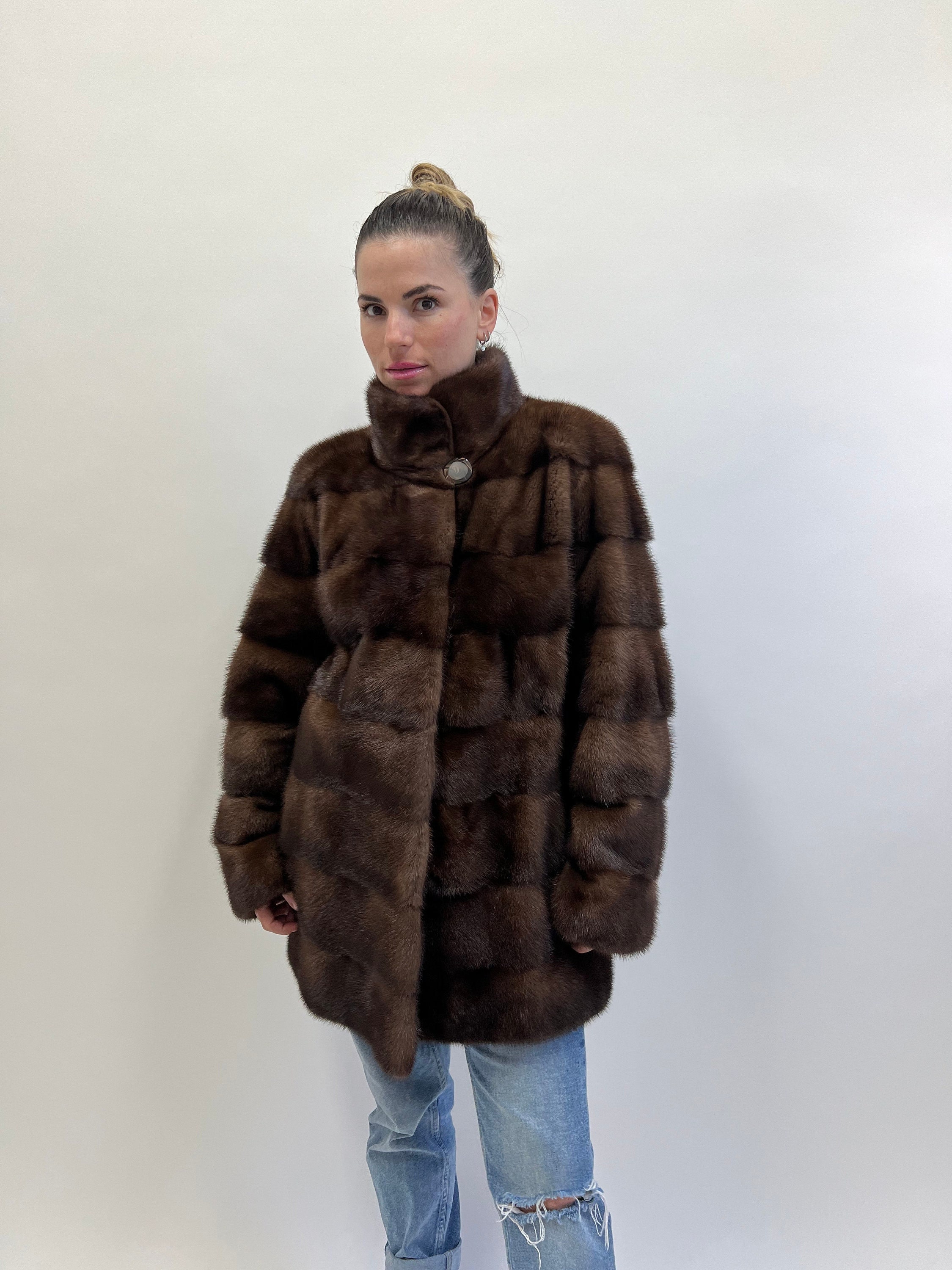 【本毛皮】ブラウン 毛皮のコート サイズ11 ブラウンミンクファーコート：フルスキンジャケット、Sサイズ - Etsy 日本