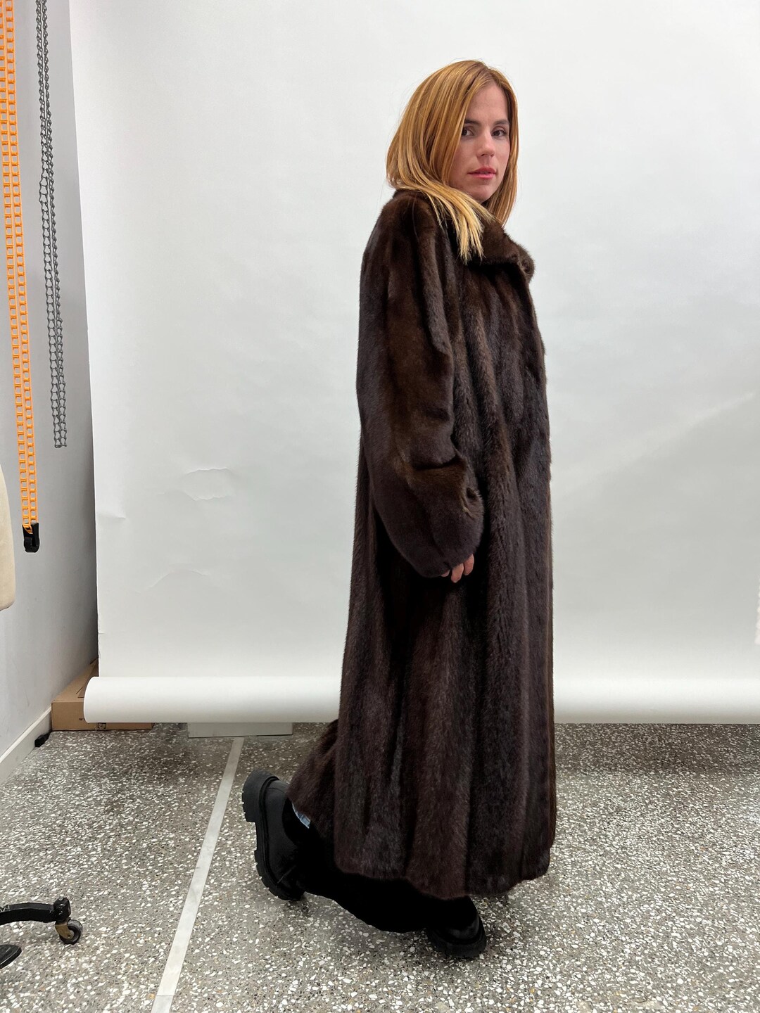 Brown Mink Fur Long Collared Coat - Saga Sustainable Fashion - Etsy