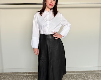 Handmade black Nappa Leather midi skirt . Premium soft and buttery calf skin.