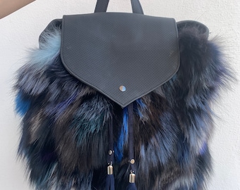 Real Fox Fur Leather Backpack: Handmade Rucksack Laptop Bag