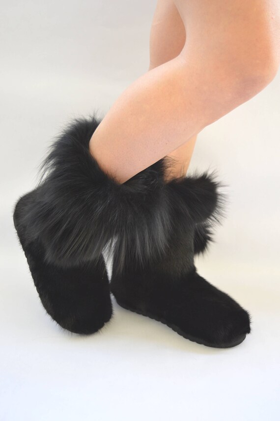 black fox fur boots