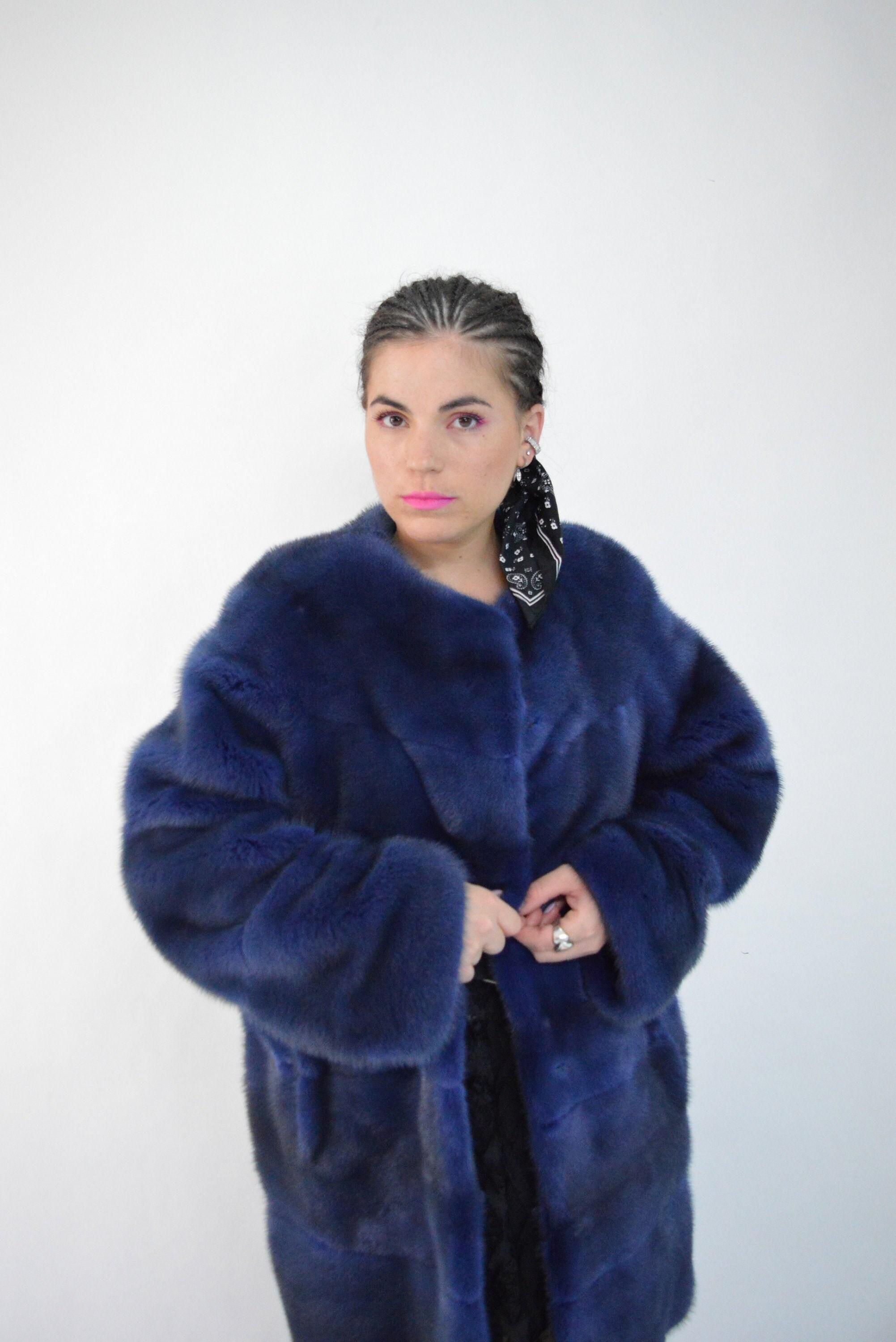 navy fur coat