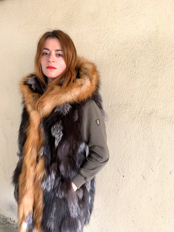 Real Fur Vest Silver Fox Hooded Fur 