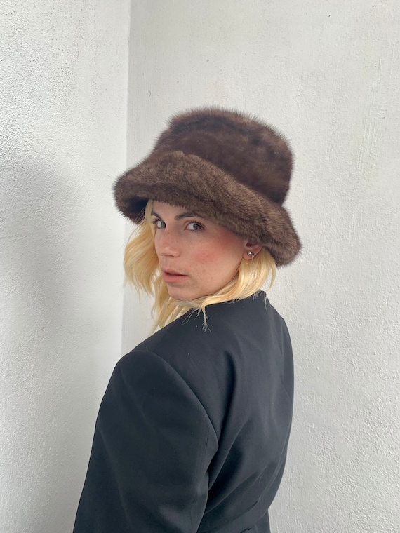 Real Bucket Mink Fur Hat. Stylish Brown Mink Fur Hat With - Etsy