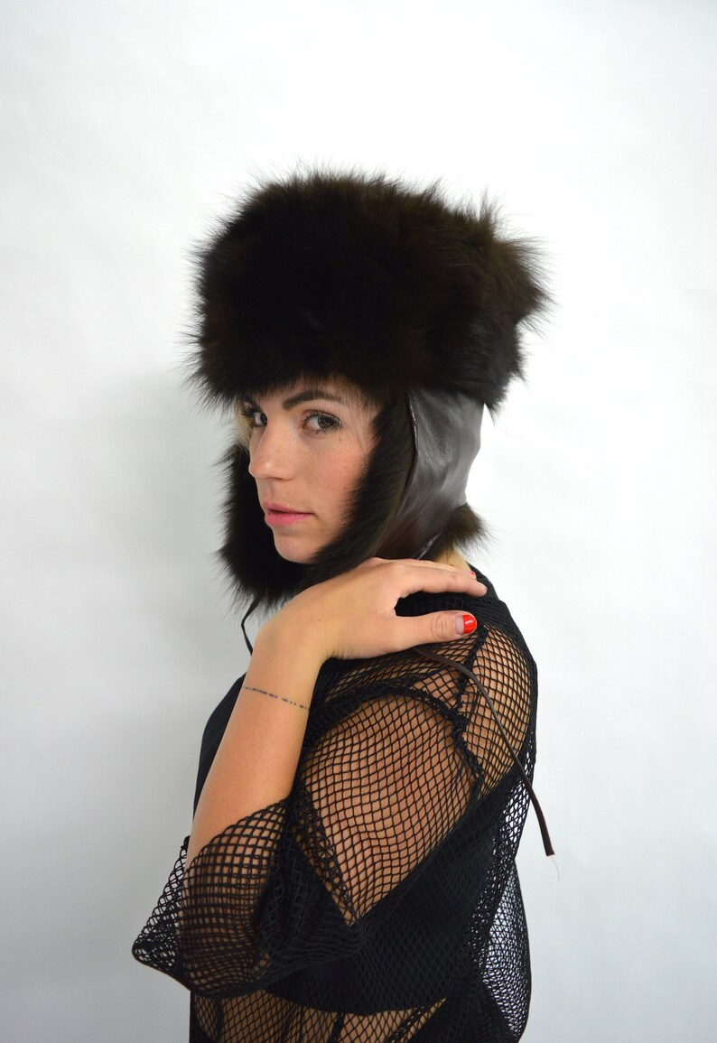 Real Trapper Fur Hat Black Aviator Style Fur Hat Winter Fur Etsy