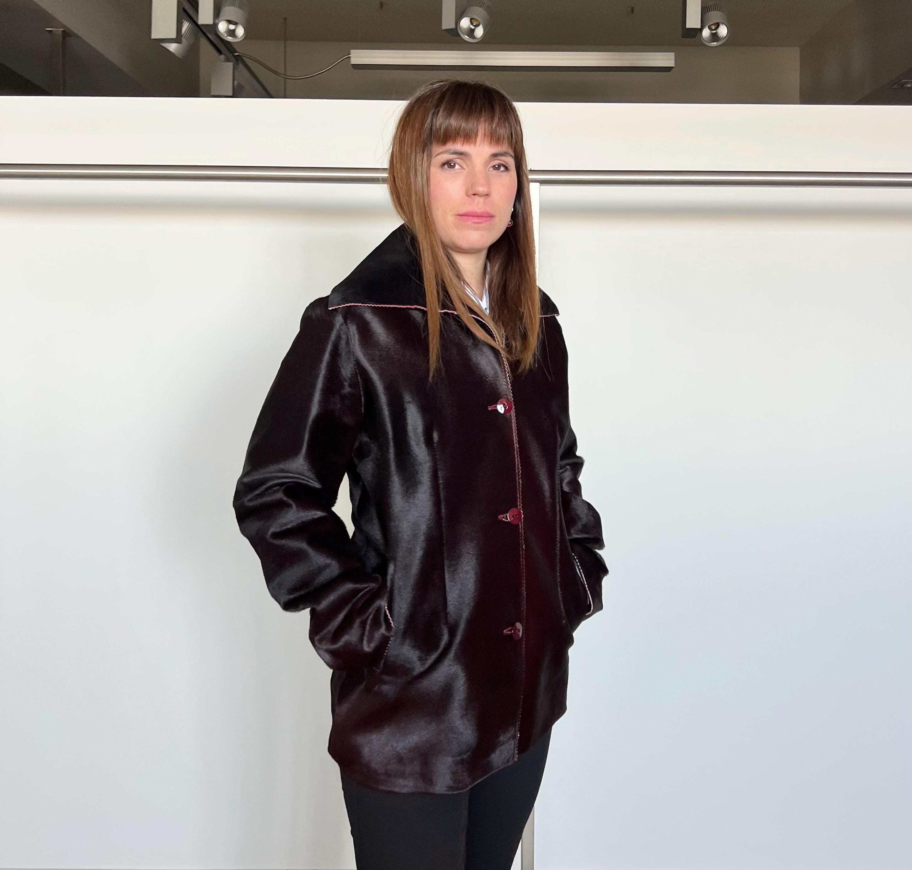 Burgundy Pony Hair Leather Coat: Handmade Calf Hide Jacket - Etsy