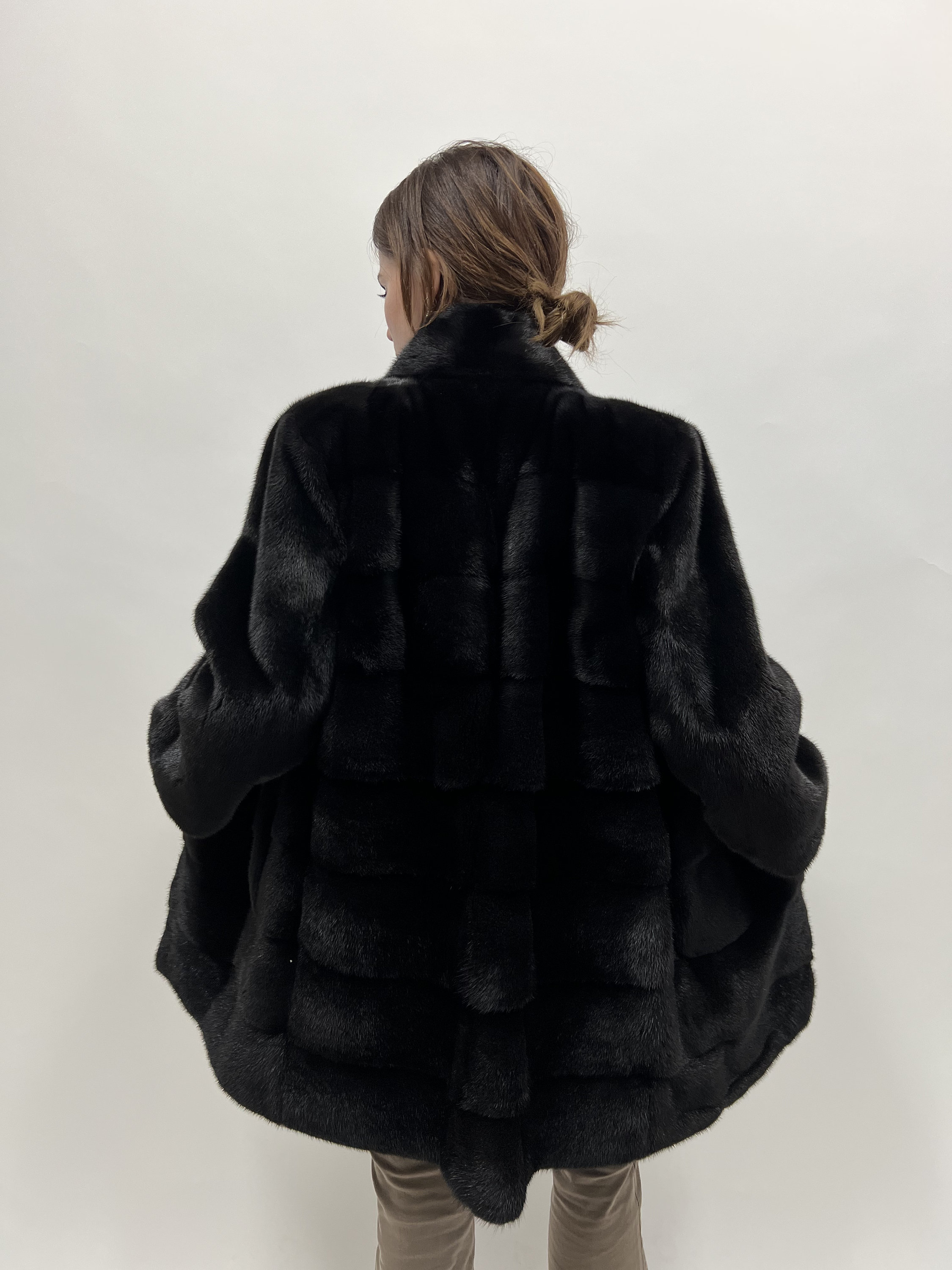 Real Mink Fur Horizontal Collared Coat,saga Lavish Black