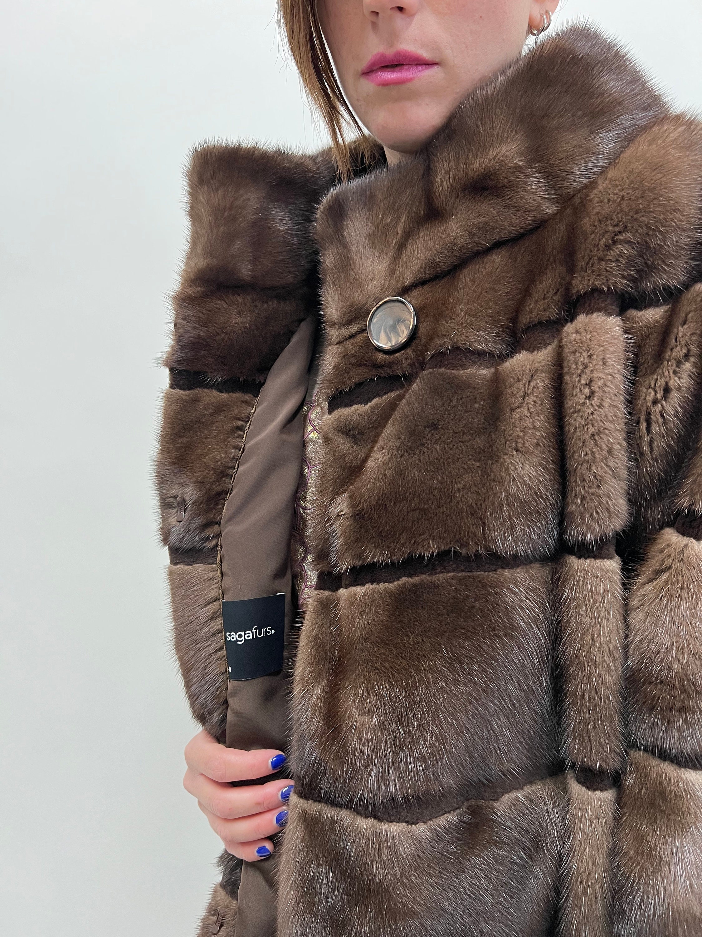Saga Mink Fur Coat: Brown Sheared Trim, Handmade in Greece - Etsy