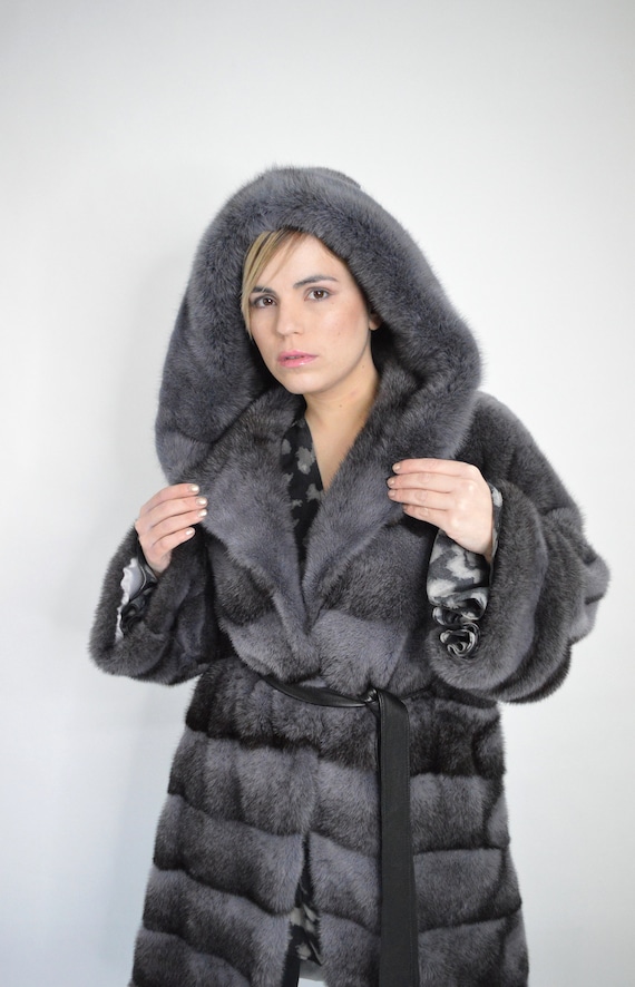 Mink fur coat black