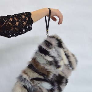 Real fox fur bag, real fur clutch bag, genuine leather handbag , wristlet real fur purse, zipped genuine fox fur pouch, evening fur bag. image 4