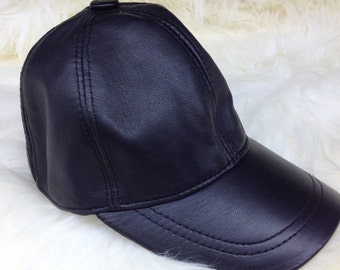 Genuine leather cap,nappa leather hat with velcro closure,one size leather jockey hat for him, real cowhide pelt, gift for men.