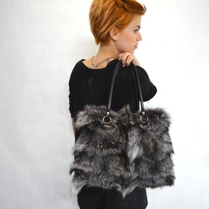 Real fox fur bag on sale, real fox fur handbag, laptop bag ,real fox fur bag, fox fur portfolio shoulder bag, business handbag gift for her.