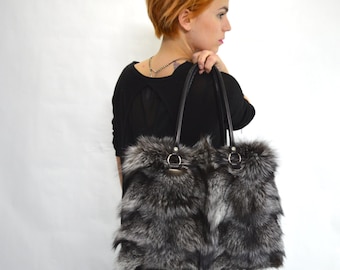 Real fox fur bag on sale, real fox fur handbag, laptop bag ,real fox fur bag, fox fur portfolio shoulder bag, business handbag gift for her.