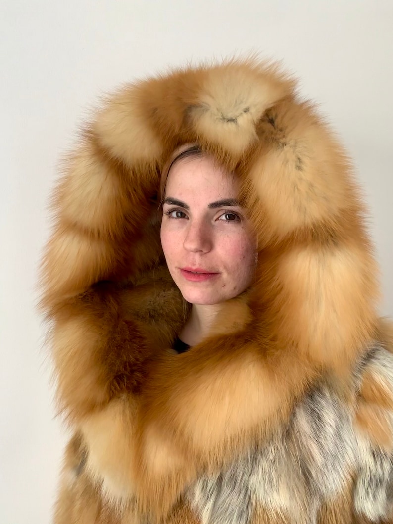 Real Fox Fur Coat Canadian Red Fox Fur Hooded Coat. Genuine Etsy