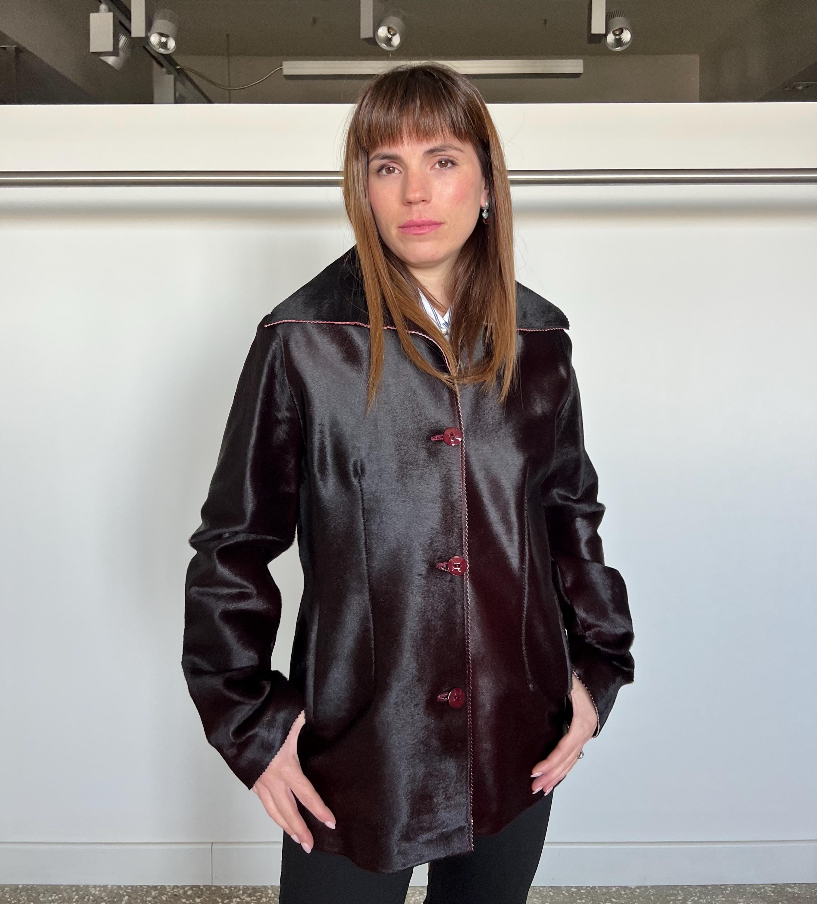 ジャケット・アウター European Vintage Pony Hair Leather Coat Burgundy Pony Hair Leather Coat: Handmade Calf Hide Jacket - Etsy