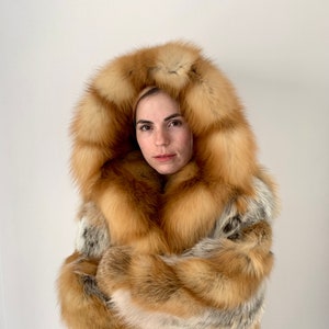 Real Fox Fur Coat, Canadian Red Fox Fur Hooded Coat. Genuine Fox Fur ...