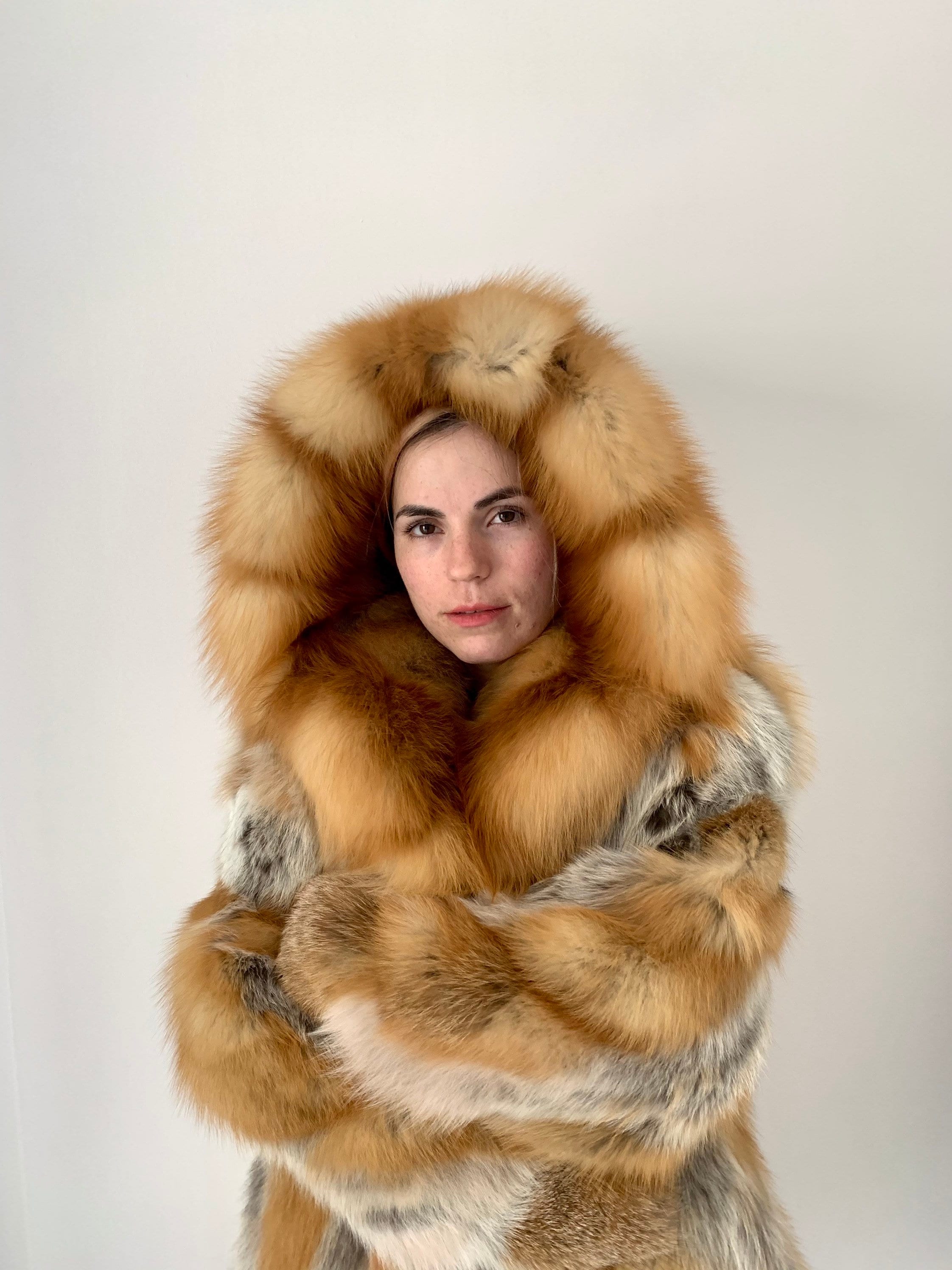 Bruna  Brown Fox Plush Fur Coat 