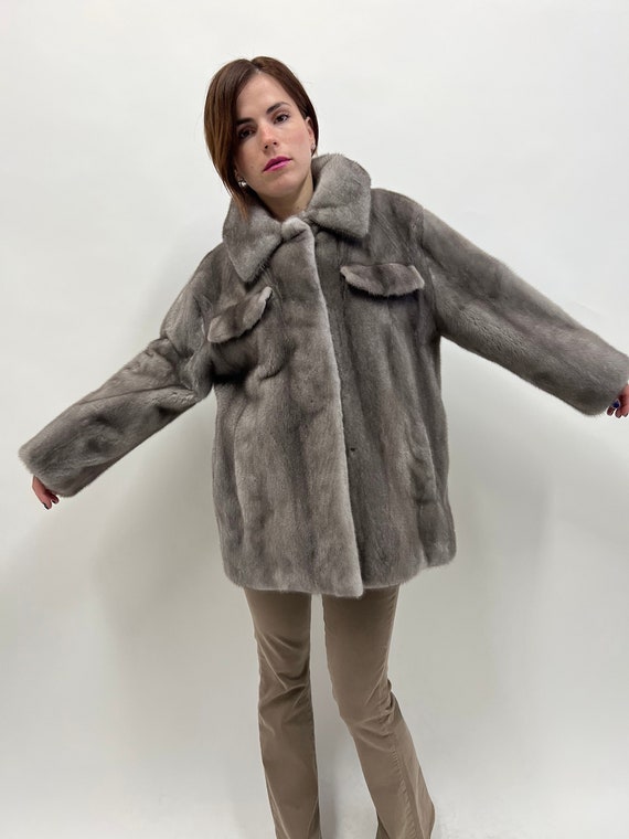 Real Blue Iris Mink Fur Over-shirt Coat With Pockets, Grey Boxy Style Fur  With Collar.modern and Affordable Mink Fur Luxury Gift for Her. -   Canada