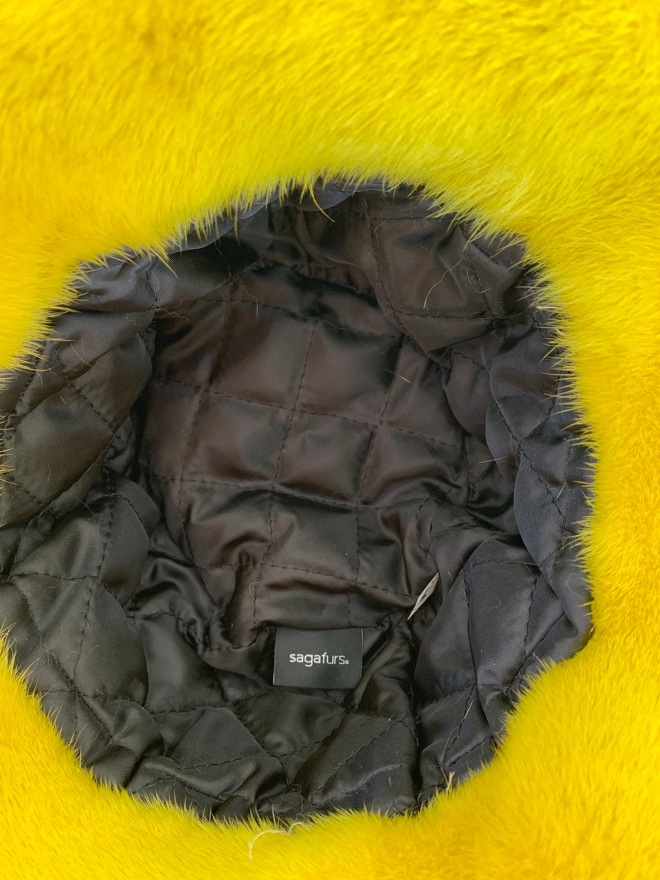 Real Bucket Mink Fur Hat. Stylish Yellow Mink Fur Hat With Padded