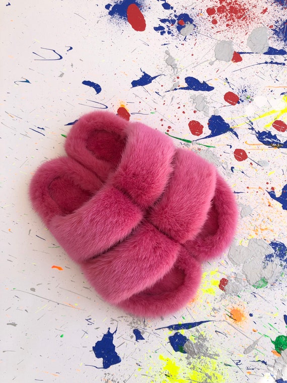 pink mink fur slippers