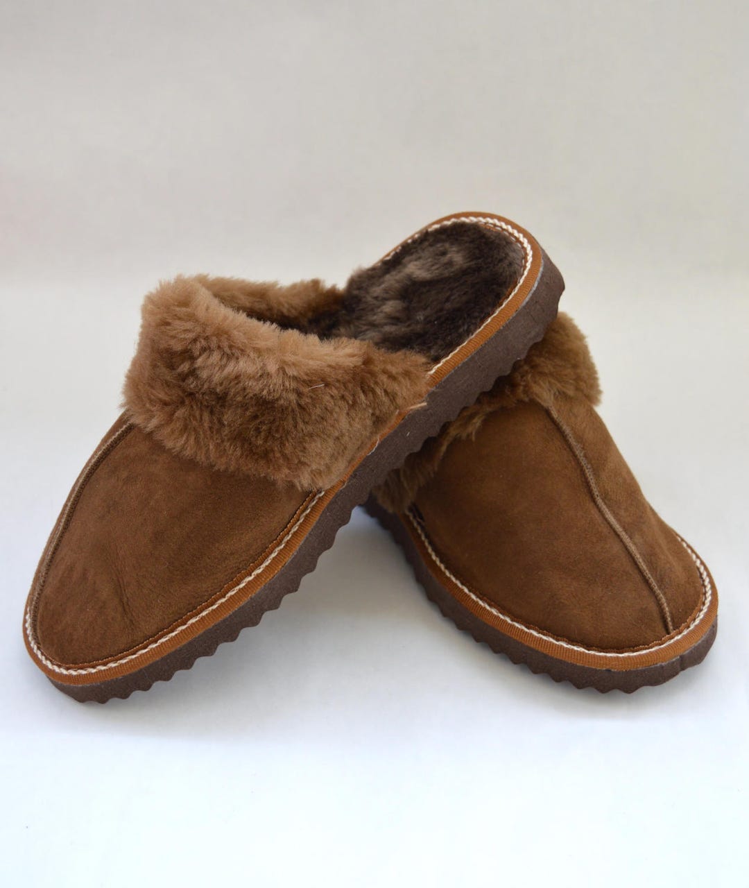 Brown Genuine Shearling Slippers for Women. Sheepskin - Etsy