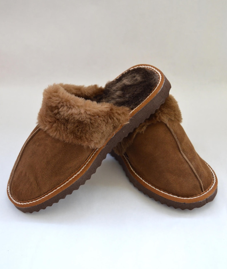 Brown Genuine Shearling Slippers for Women. Sheepskin Etsy