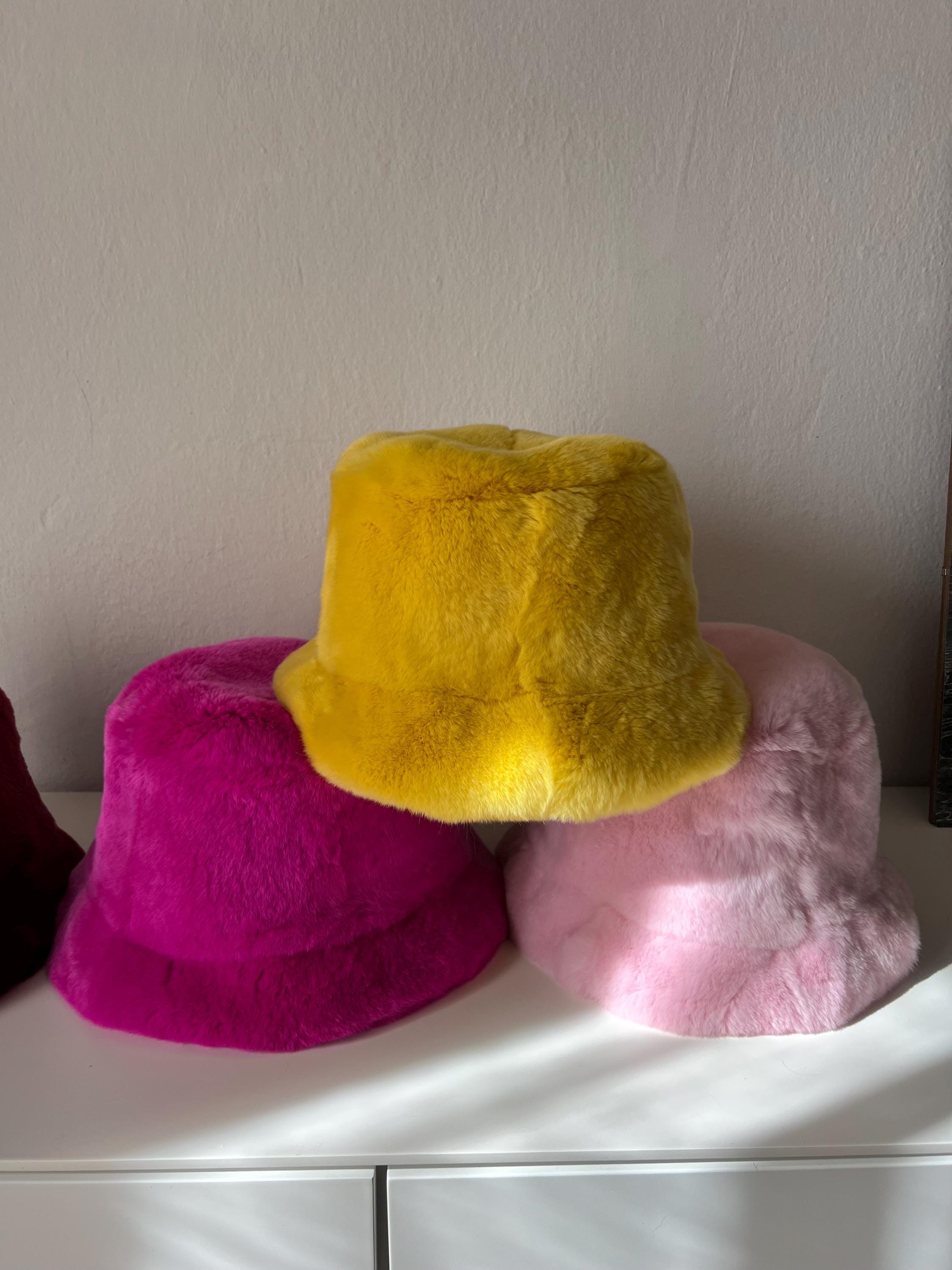 Women\'s Mink Fur Bucket Hat - Burgundy Multi Burgundy Mink Fur Bucket Hat: Handmade Rabbit Fur With  main image 2