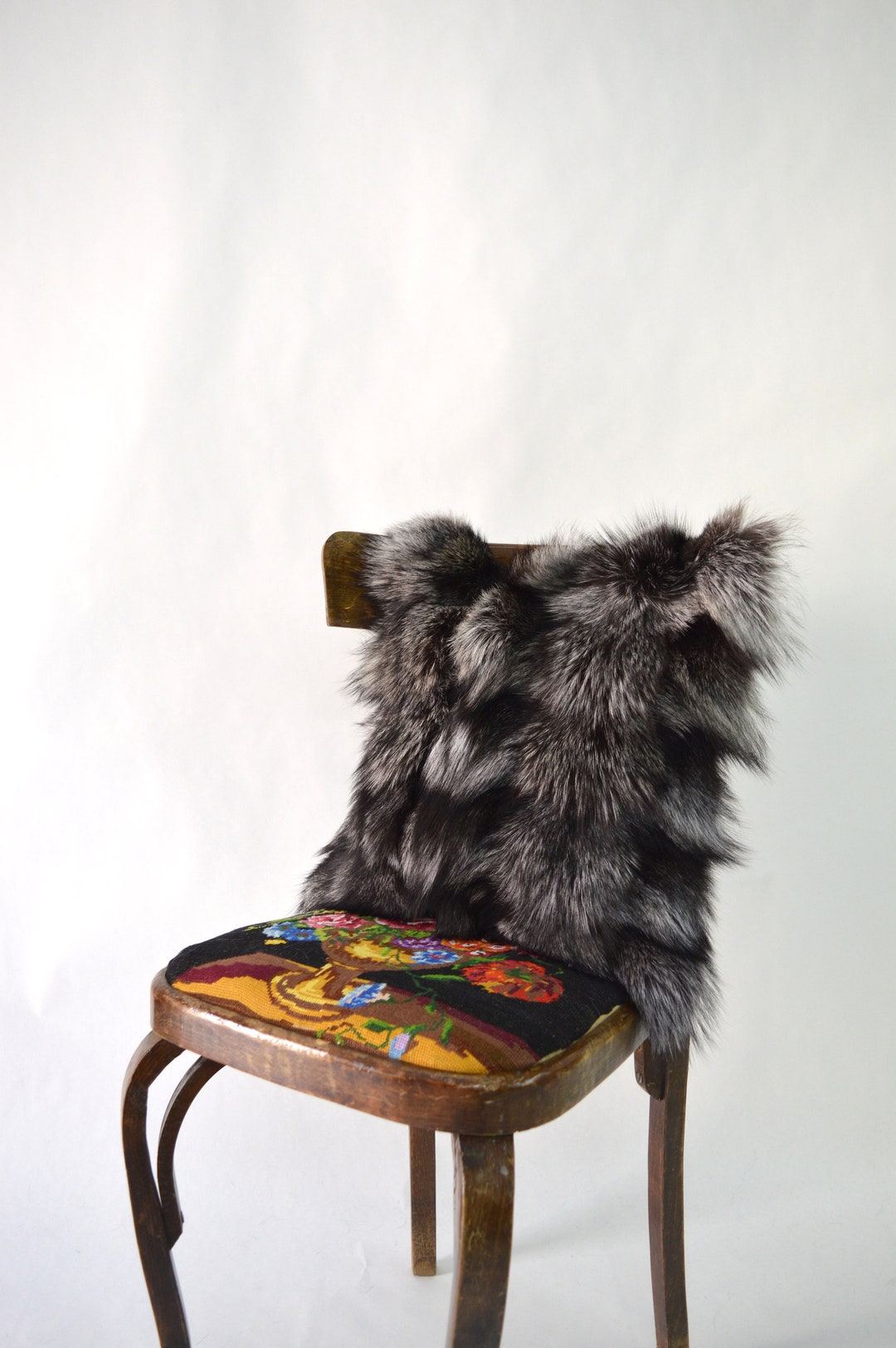 Real Fur Pillow, Silver Fox Fur Pillow Case, Cushion Cover, Furry